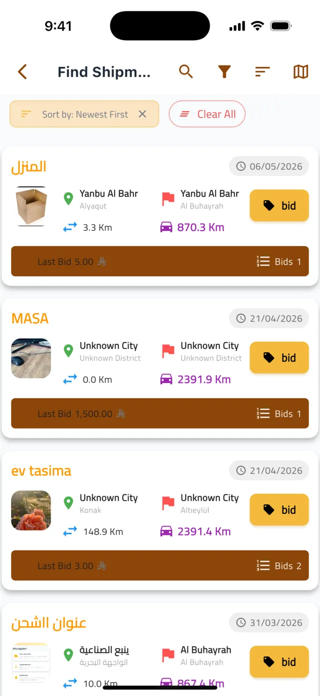 Find shipments and place a bid β Browse all open shipments