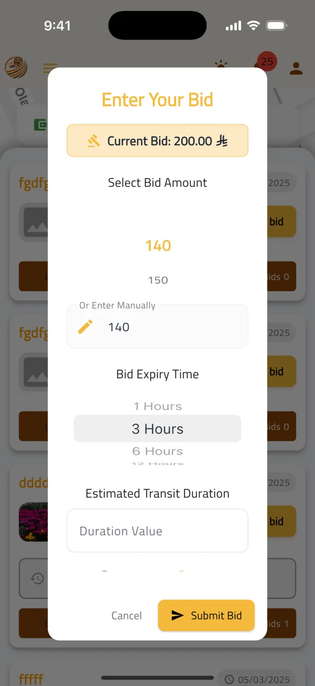 Find shipments and place a bid β Place your bid