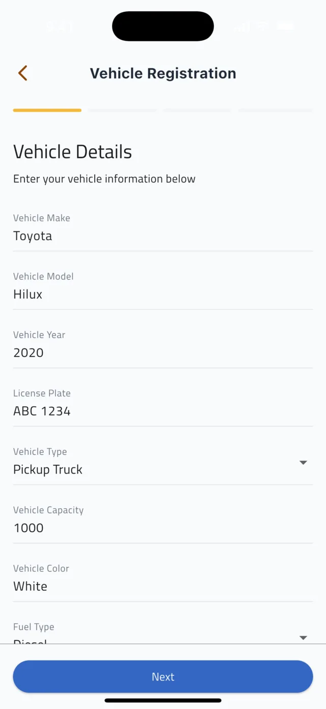 Register and get verified as a driver — Register your vehicle — details