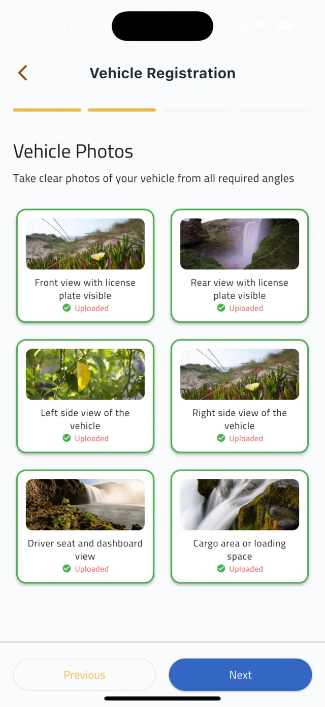 Register and get verified as a driver — Add six vehicle photos