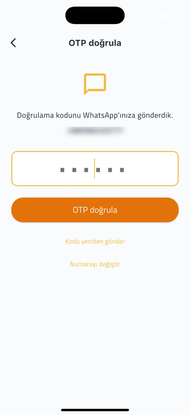 Sürücü olarak kayıt olun ve doğrulanın — WhatsApp kodunu girin
