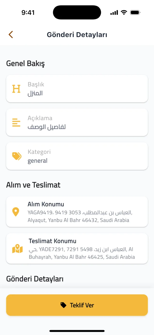 Gönderi bulun ve teklif verin — Gönderi detaylarını kontrol edin