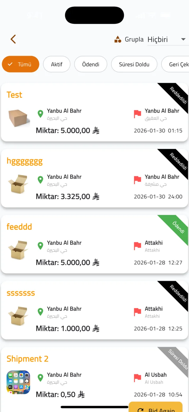 Gönderi bulun ve teklif verin — Tekliflerinizi takip edin