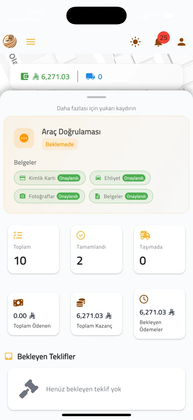 Sürücü olarak kayıt olun ve doğrulanın — Onayı bekleyin