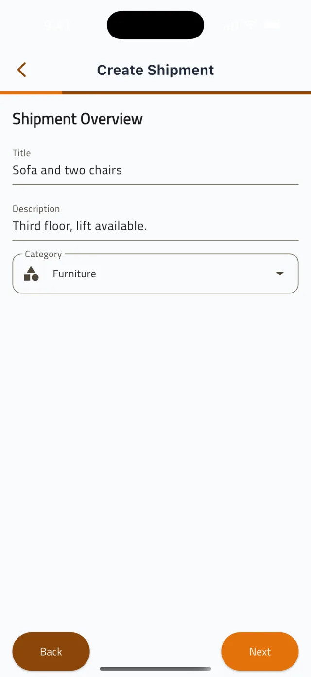 Post a shipment β Page 1 β Shipment Overview