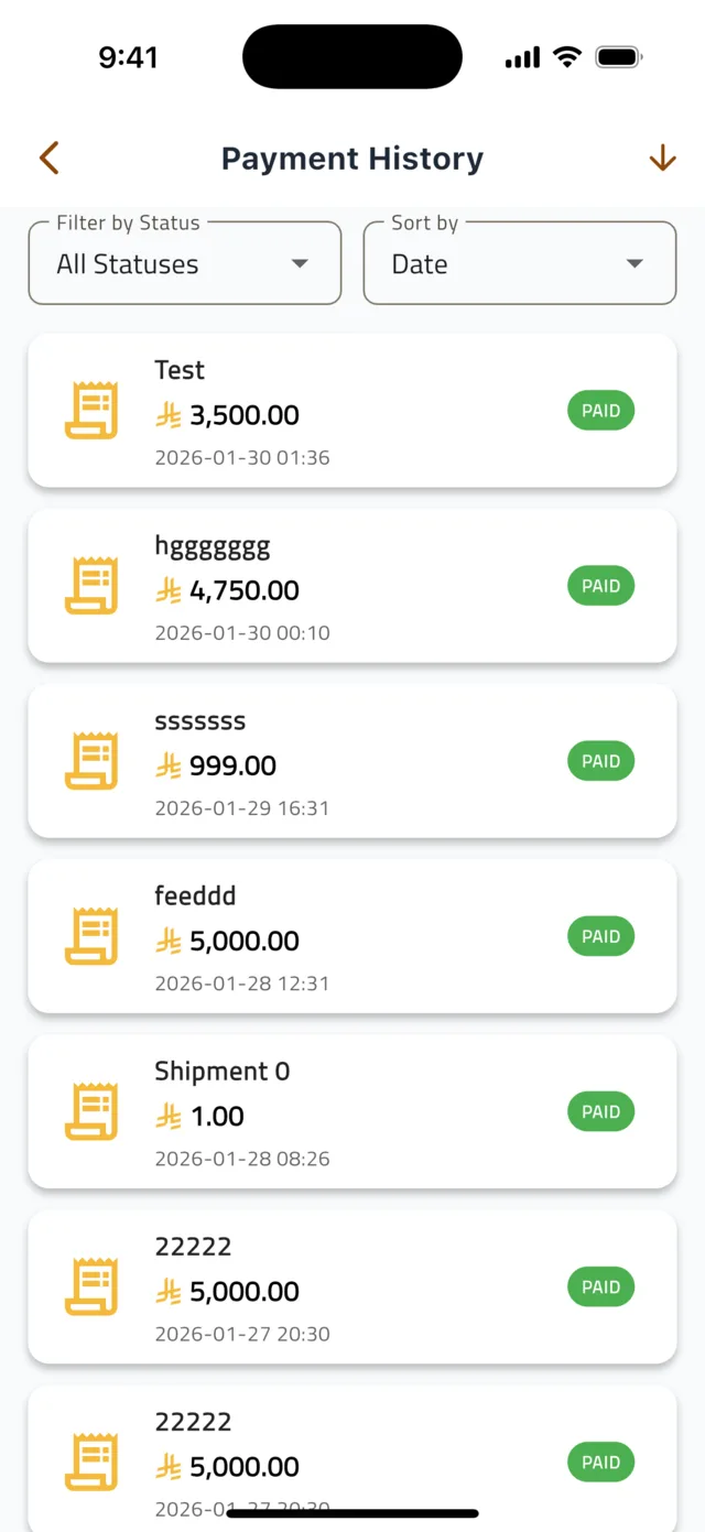 Track your shipment, confirm delivery and rate the driver β Find your payment history