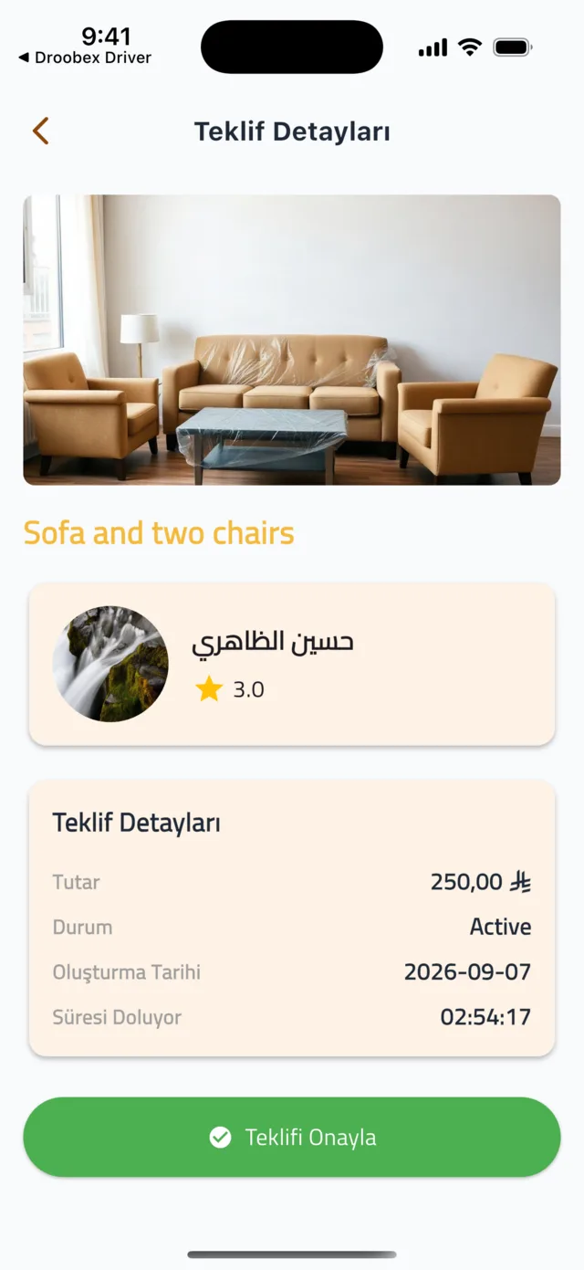 Teklifleri karşılaştırın ve sürücü seçin — Teklifi onaylayın