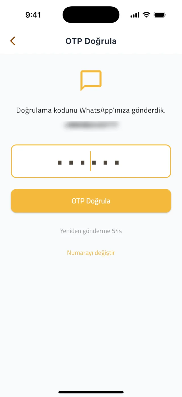Gönderici hesabınızı oluşturun — WhatsApp kodunu girin