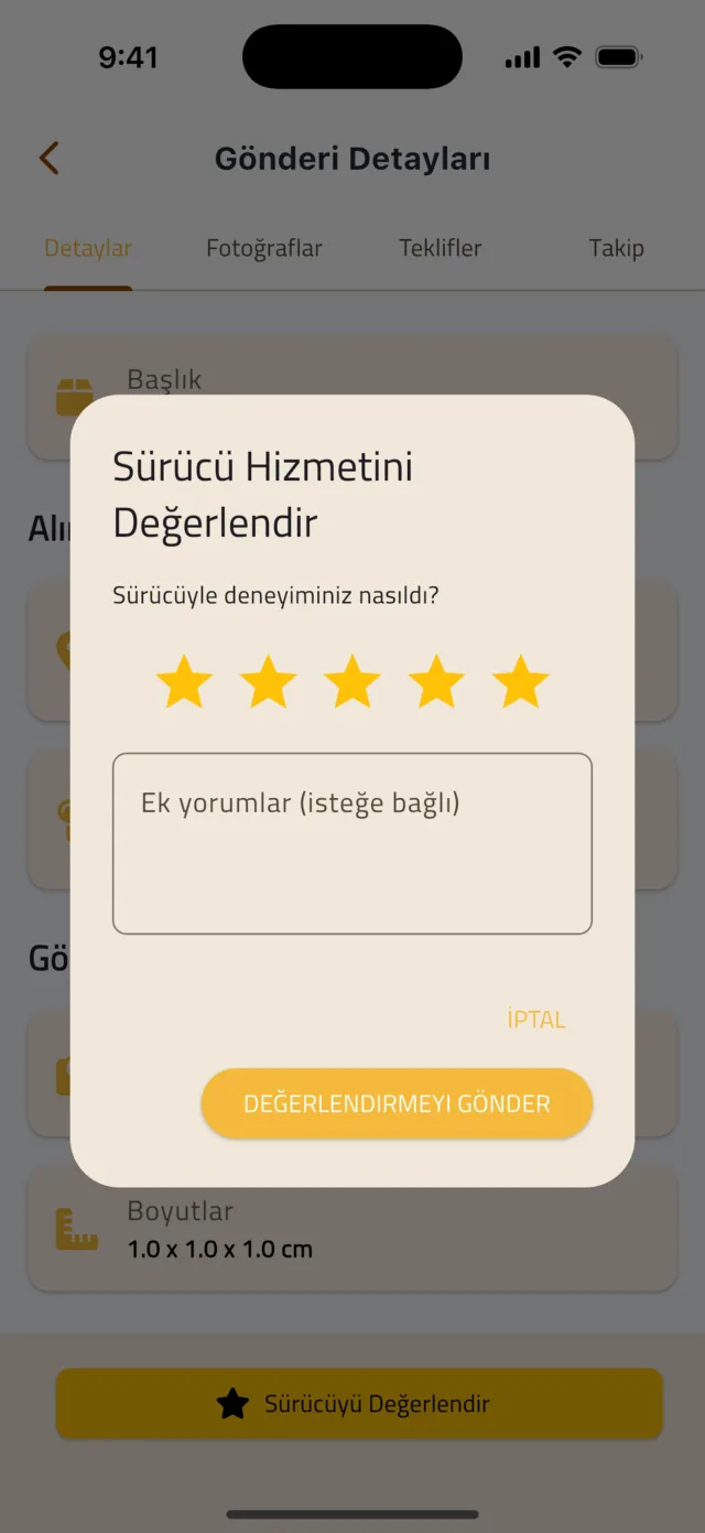 Gönderinizi takip edin, teslimatı onaylayın ve sürücüyü değerlendirin — Sürücüyü değerlendirin
