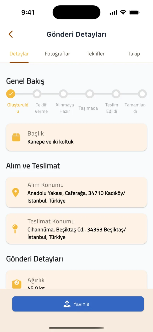 Gönderi yayınlayın — Teklif almak için yayınlayın