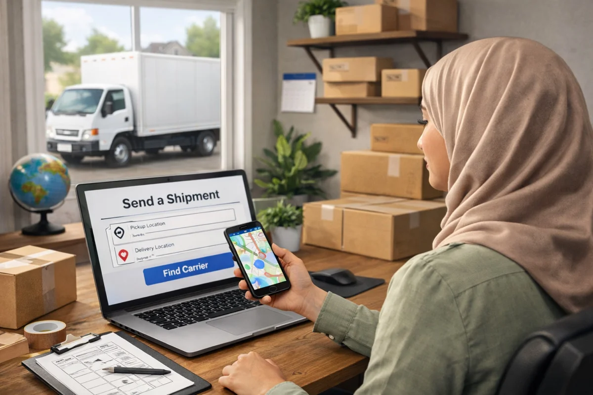 Business owner shipping packages with Droobex